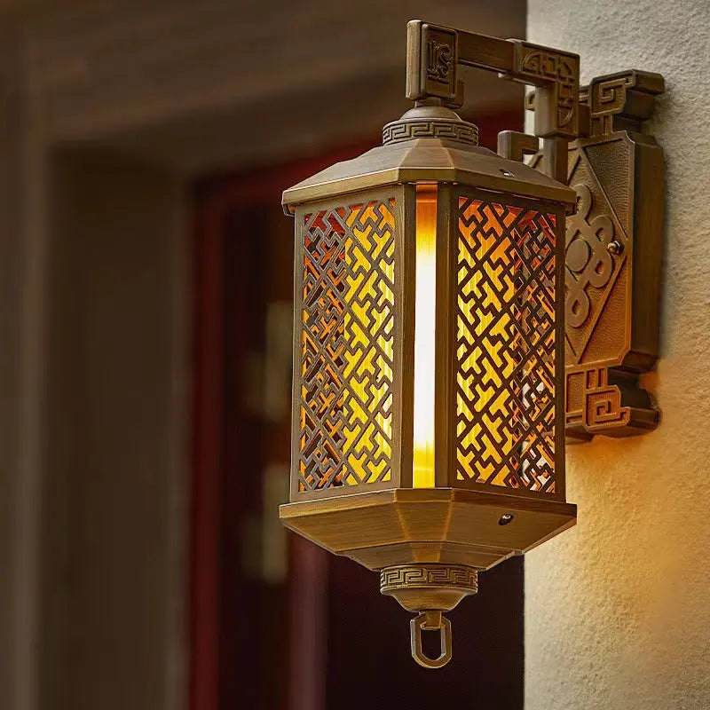 Traditional Chinese Brushed Aluminum House Pagoda 1-Light Wall Sconce Lamp For Outdoor Patio Cuvalon