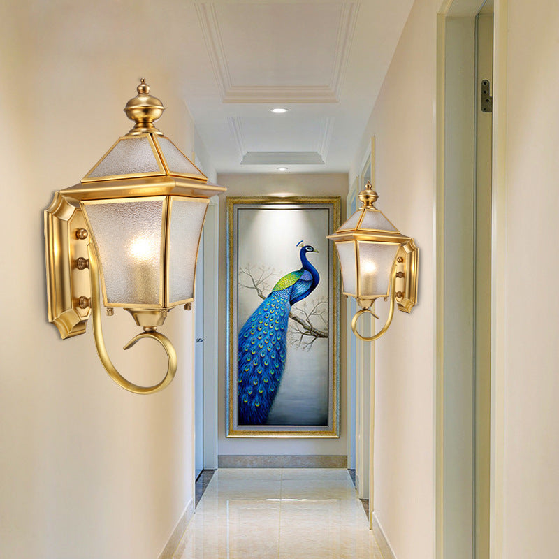 European Modern Luxury Quadrilateral Brass Glass Waterproof 1-Light Outdoor Wall Sconce Lamp Cuvalon