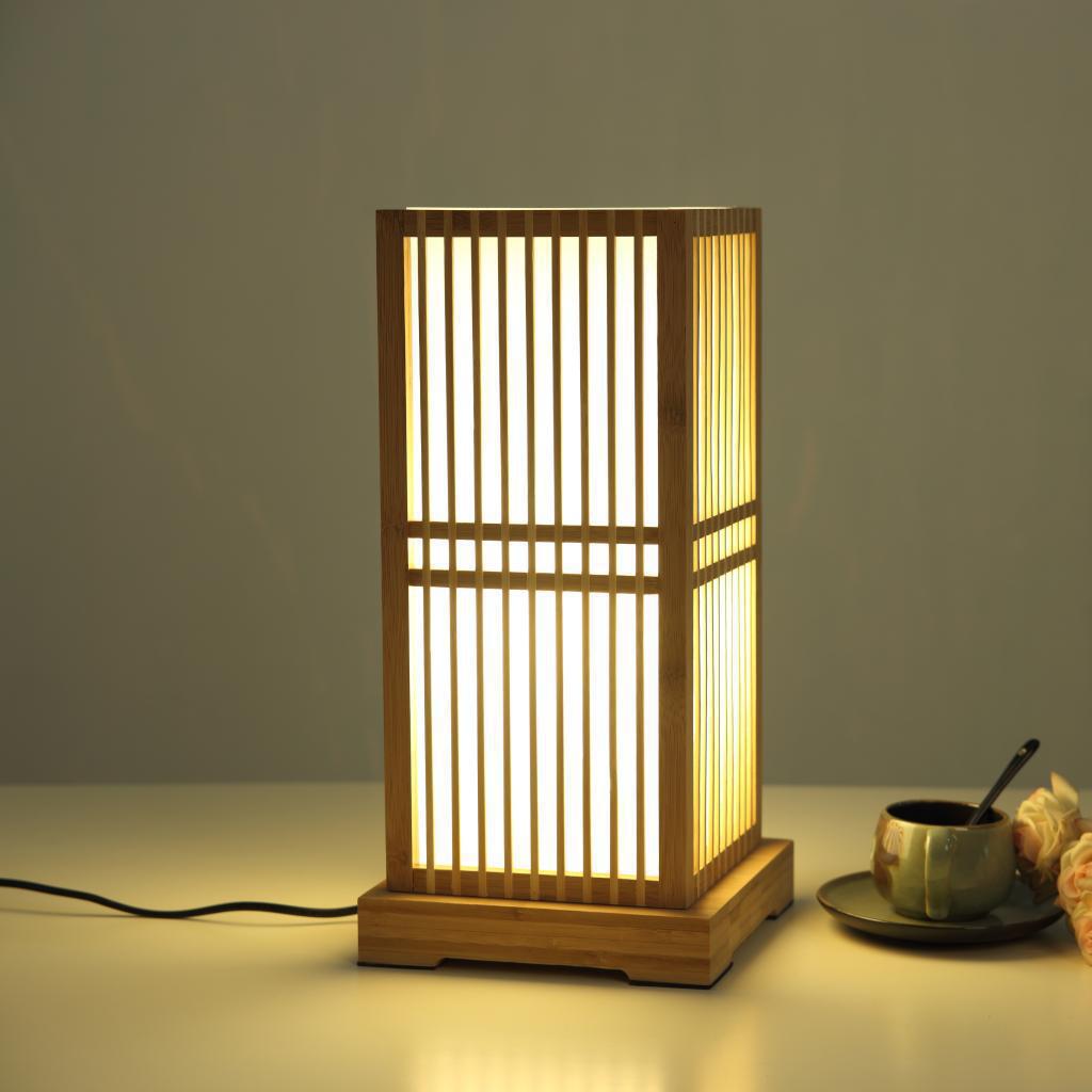 Japanese Minimalist Wooden Square Column 1-Light Table Lamp Cuvalon