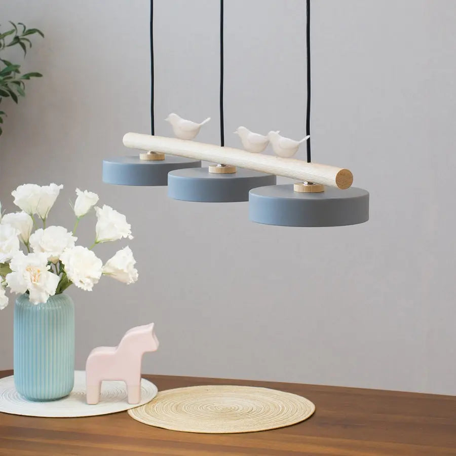 Nordic Creative Round Resin Bird Wood Linear Island Light LED Chandelier Cuvalon