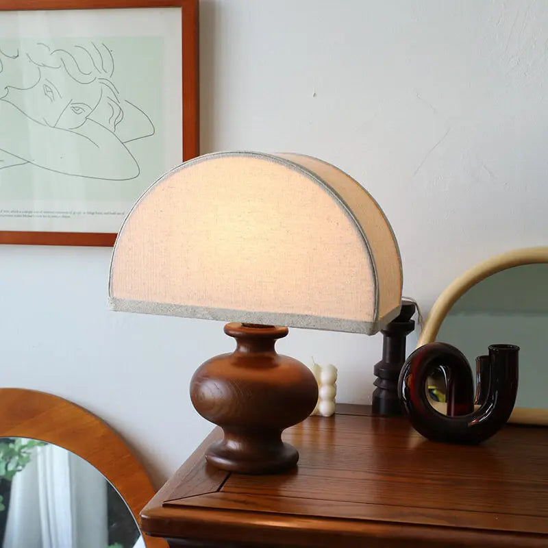 Japanese Wabi-sabi Vintage Solid Wood Fabric 1-Light Table Lamp Cuvalon