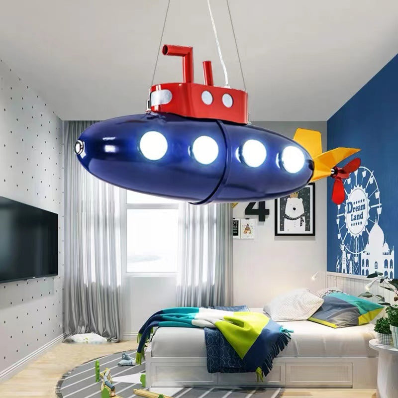 Contemporary Creative Cartoon Submarine Iron LED Kids Chandelier For Bedroom Cuvalon
