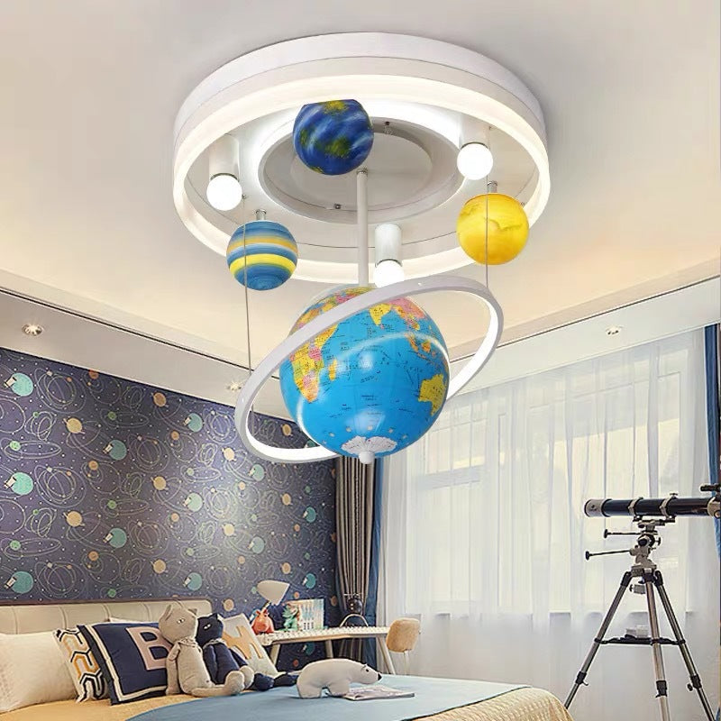 Contemporary Creative Kids Round Orb Globe Hardware Acrylic LED Flush Mount Ceiling Light For Bedroom Cuvalon