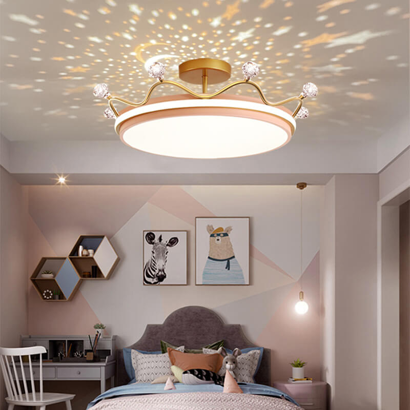 Contemporary Creative Kids Crown Iron Acrylic LED Semi-Flush Mount Ceiling Light For Bedroom Cuvalon