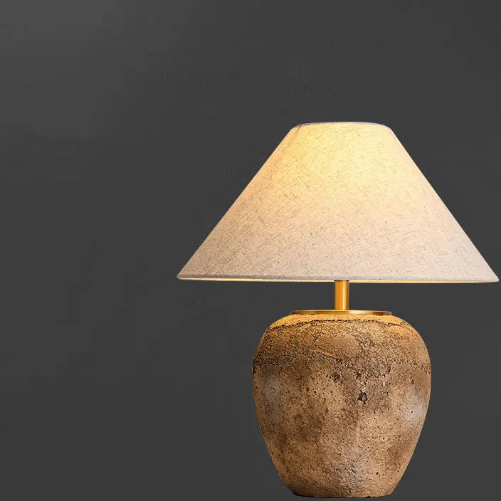 Modern Shabby Chic Cone Fabric Ceramic Jar 1-Light Table Lamp For Bedroom Cuvalon