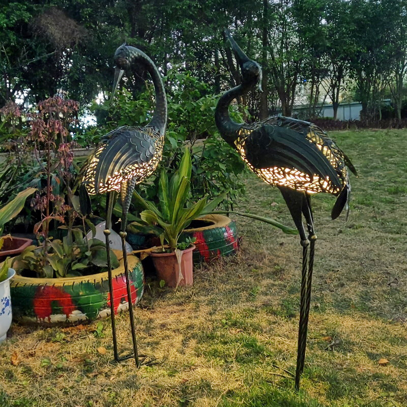 Contemporary Creative Iron Animal Crane LED Solar Waterproof Lawn Landscape Light For Outdoor Patio Cuvalon