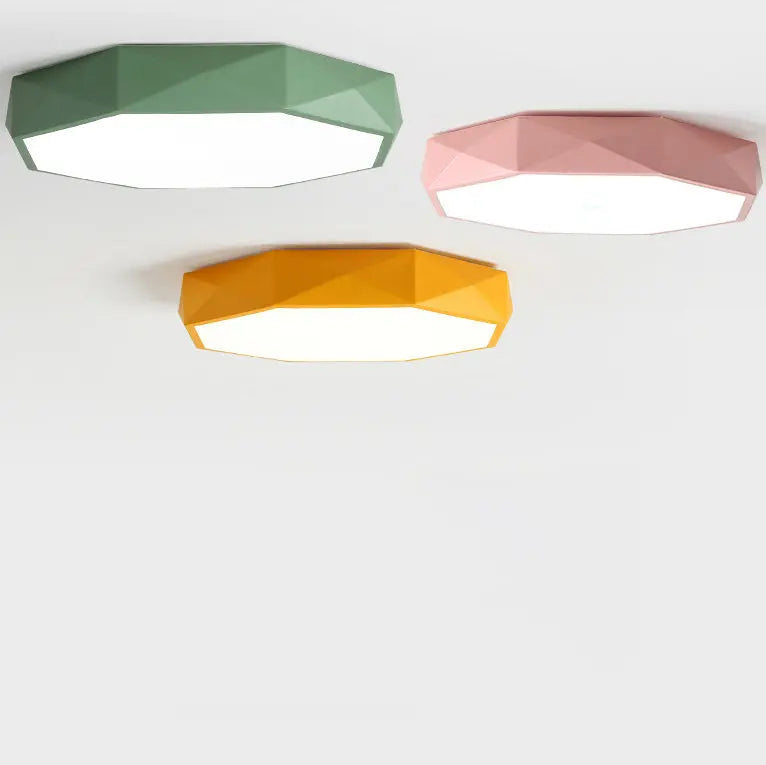 Nordic Macaron Diamond Geometry Iron Acrylic LED Flush Mount Ceiling Light Cuvalon