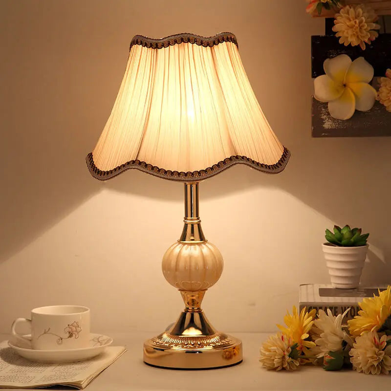 Nordic Vintage Floral Glass Fabric 1-Light Table Lamp Cuvalon