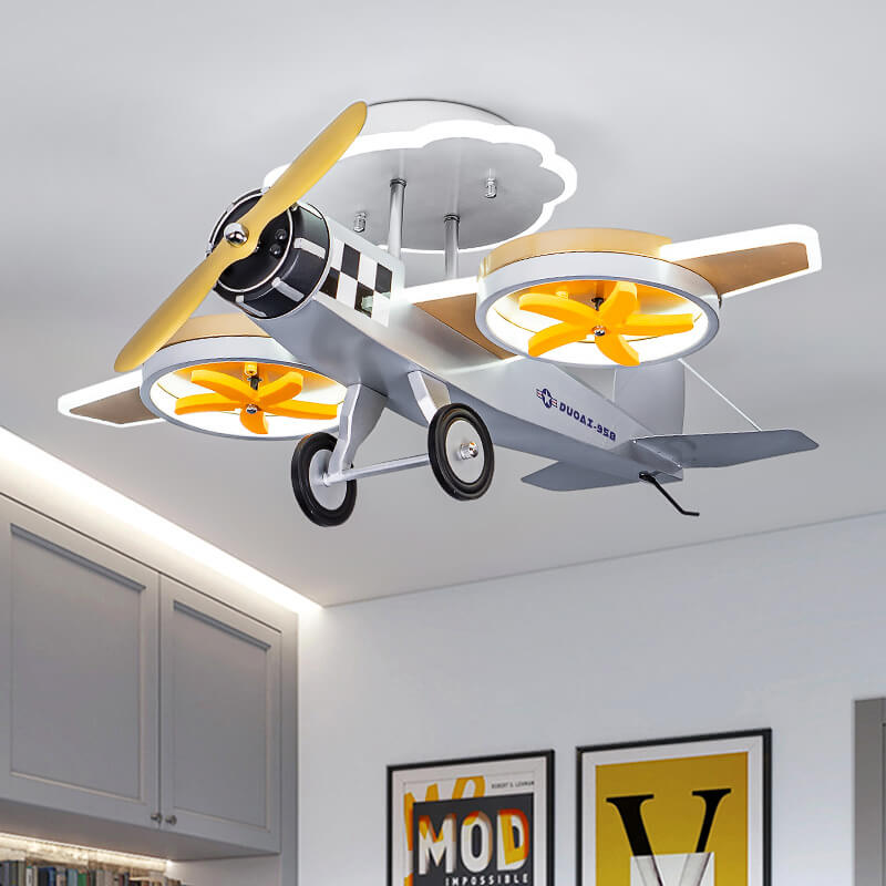 Creative Cartoon Airplane Iron Acrylic LED Kids Semi-Flush Mount Ceiling Light Cuvalon