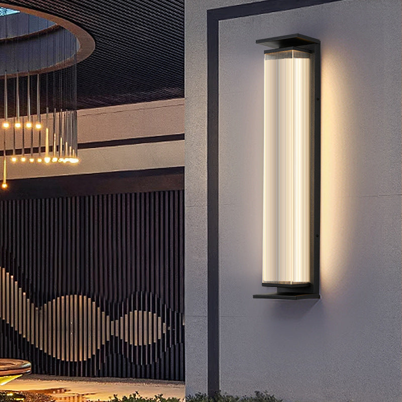 Modern Minimalist Waterproof Rectangular Stainless Steel Acrylic LED Wall Sconce Lamp For Outdoor Patio Cuvalon