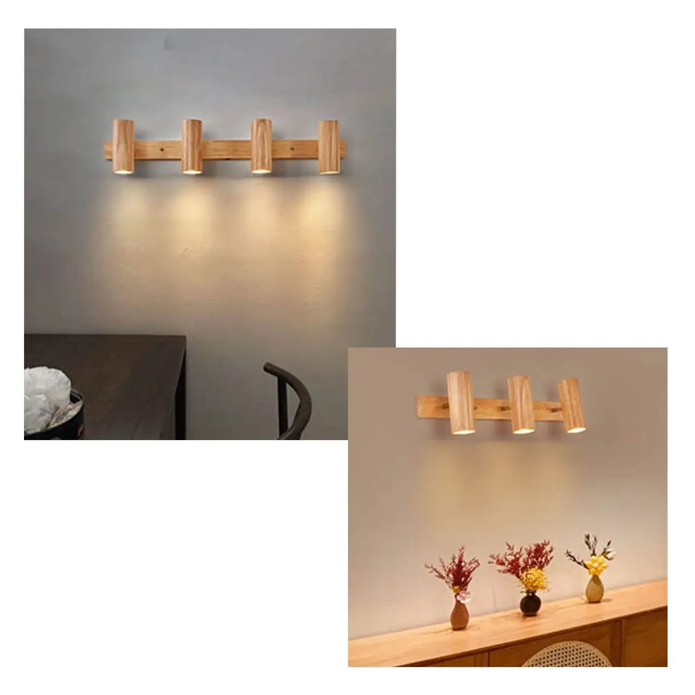 Modern Minimalist Wood Track Spotlight 1/2/3 Light Wall Sconce Lamp Cuvalon