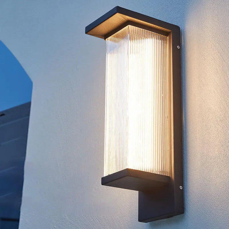 Modern Minimalist Solar Waterproof Rectangular Stainless Steel Acrylic LED Outdoor Wall Sconce Lamp For Outdoor Patio Cuvalon