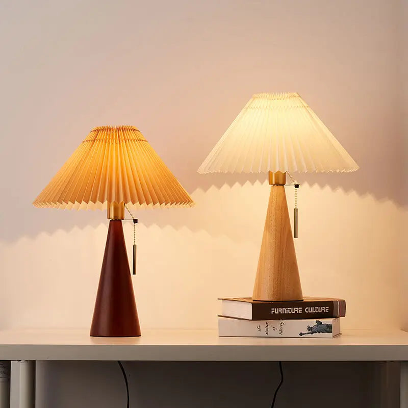 Japanese Minimalist Vintage Pleated Wooden Fabric LED Table Lamp Cuvalon