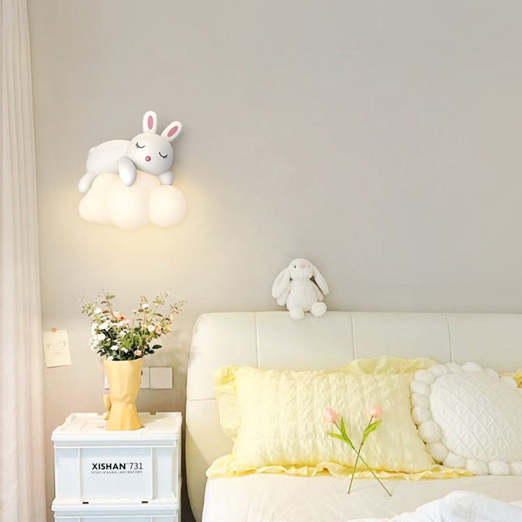 Contemporary Nordic Kids Resin PE Bear Rabbit LED Wall Sconce Lamp For Bedroom Cuvalon