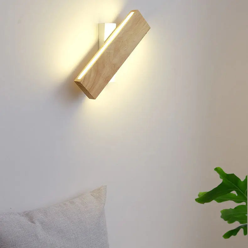 Japanese Minimalist Log Rectangular Flat Rotatable LED Wall Sconce Lamp Cuvalon