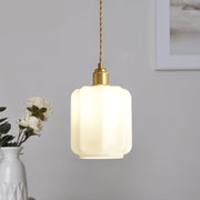 Traditional Vintage Cylindrical Brass Glass 1-Light Pendant Light For Bedroom Cuvalon