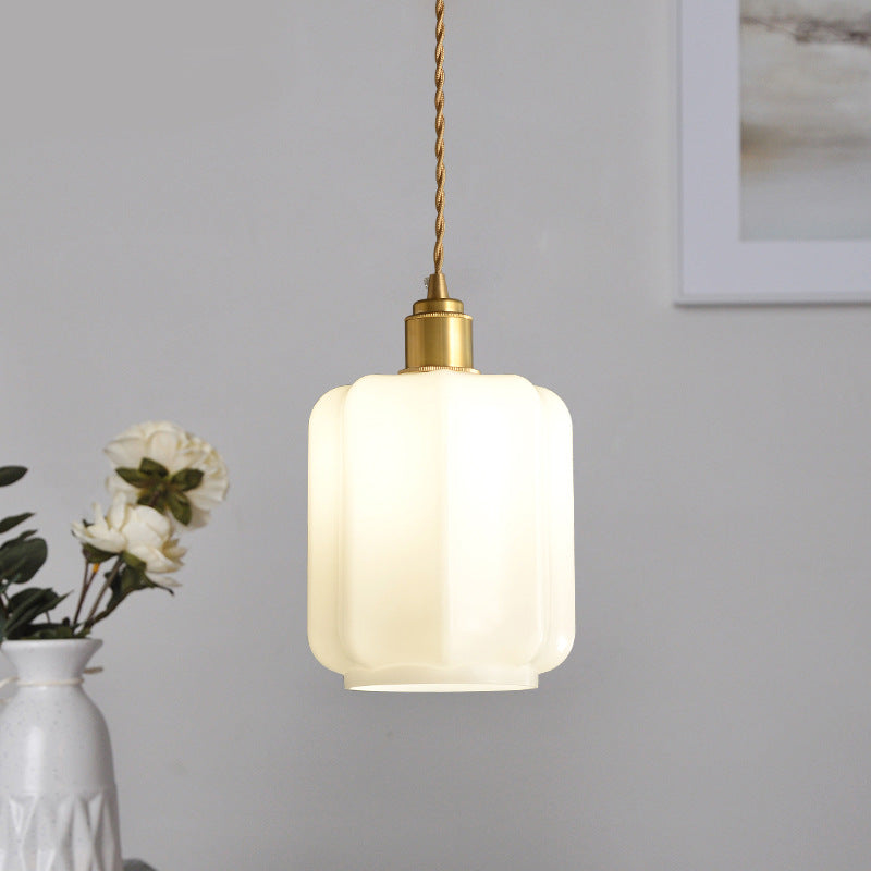 Traditional Vintage Cylindrical Brass Glass 1-Light Pendant Light For Bedroom Cuvalon