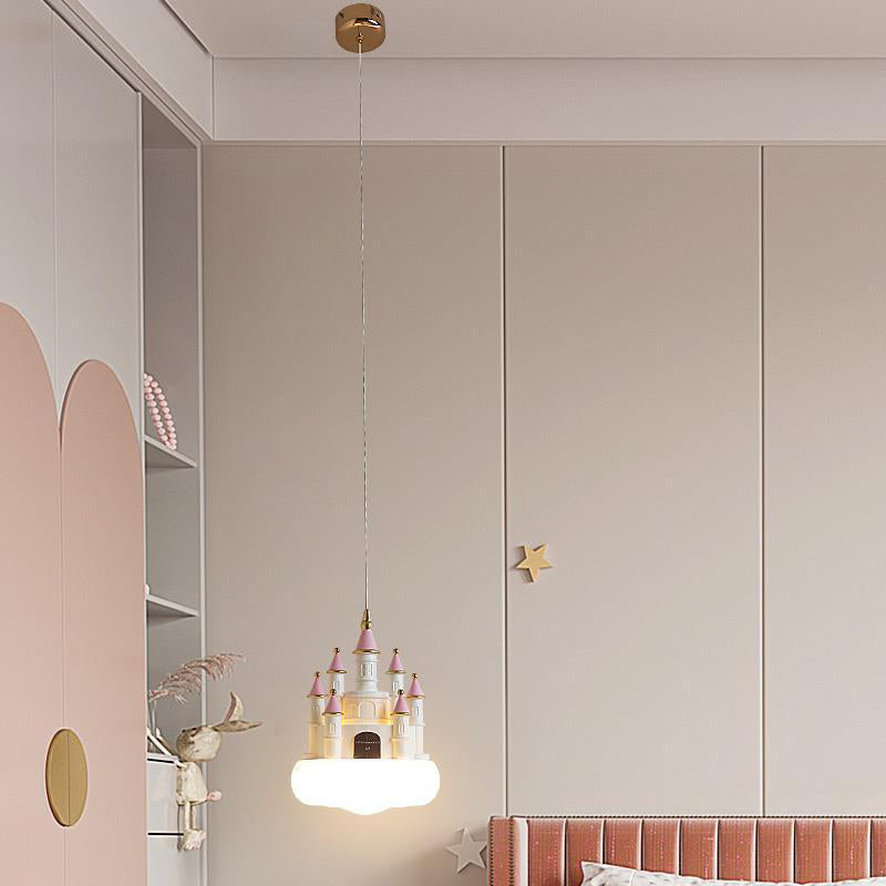 Contemporary Nordic Kids Resin PVC PE Castle 1-Light Pendant Light For Bedroom Cuvalon