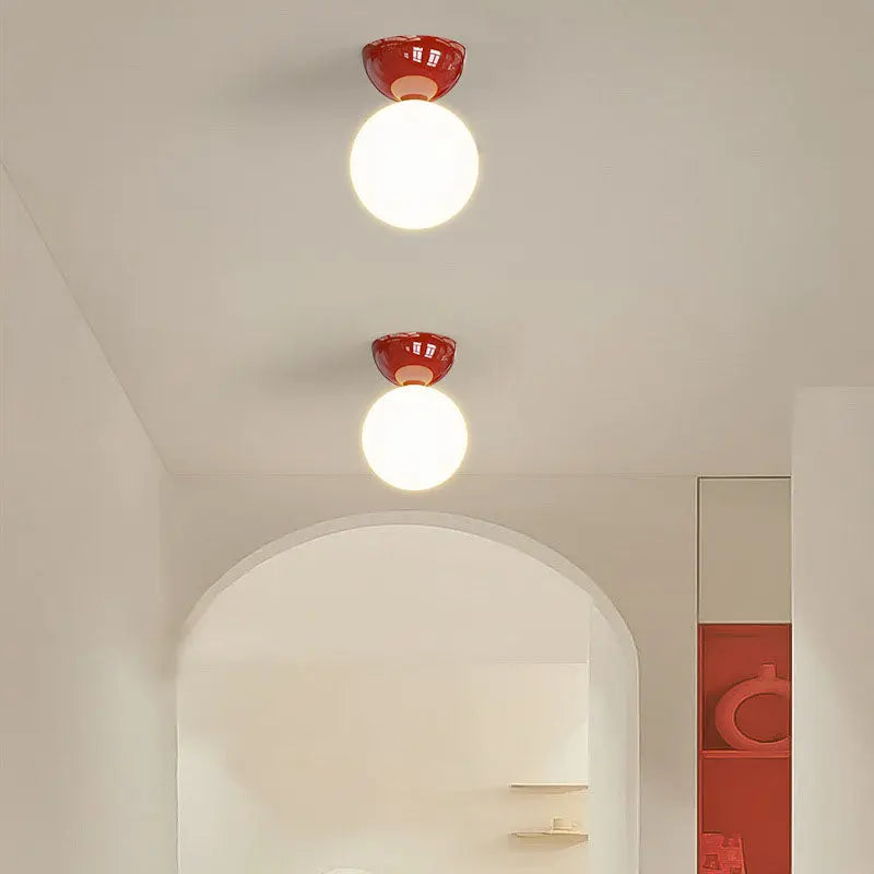 Contemporary Scandinavian Iron Spherical Glass Shade 1-Light Semi-Flush Mount Ceiling Light For Hallway Cuvalon