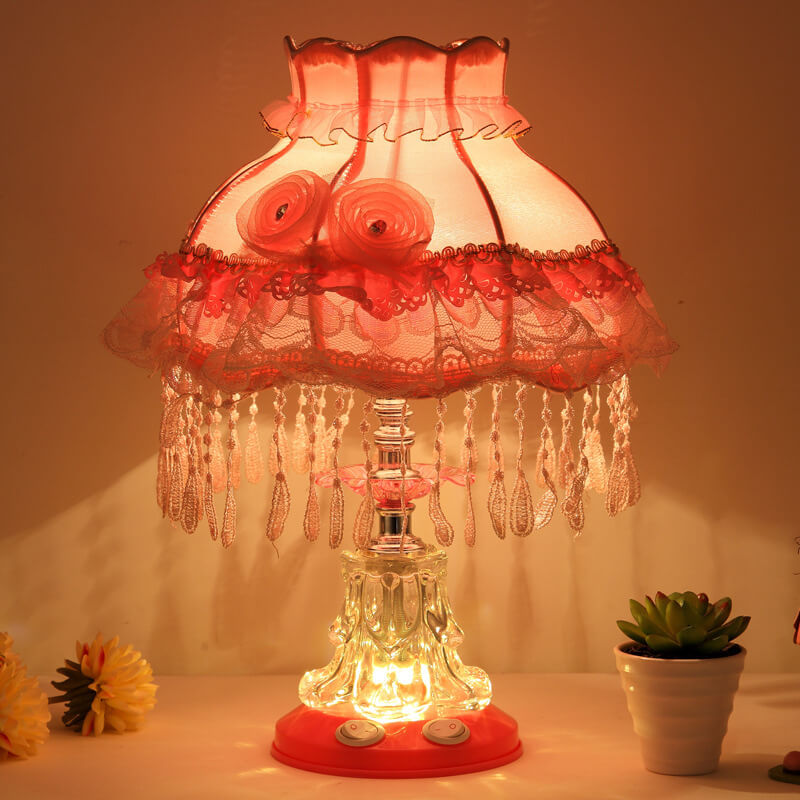 European Style Wedding Fabric Glass 1-Light Table Lamp Cuvalon