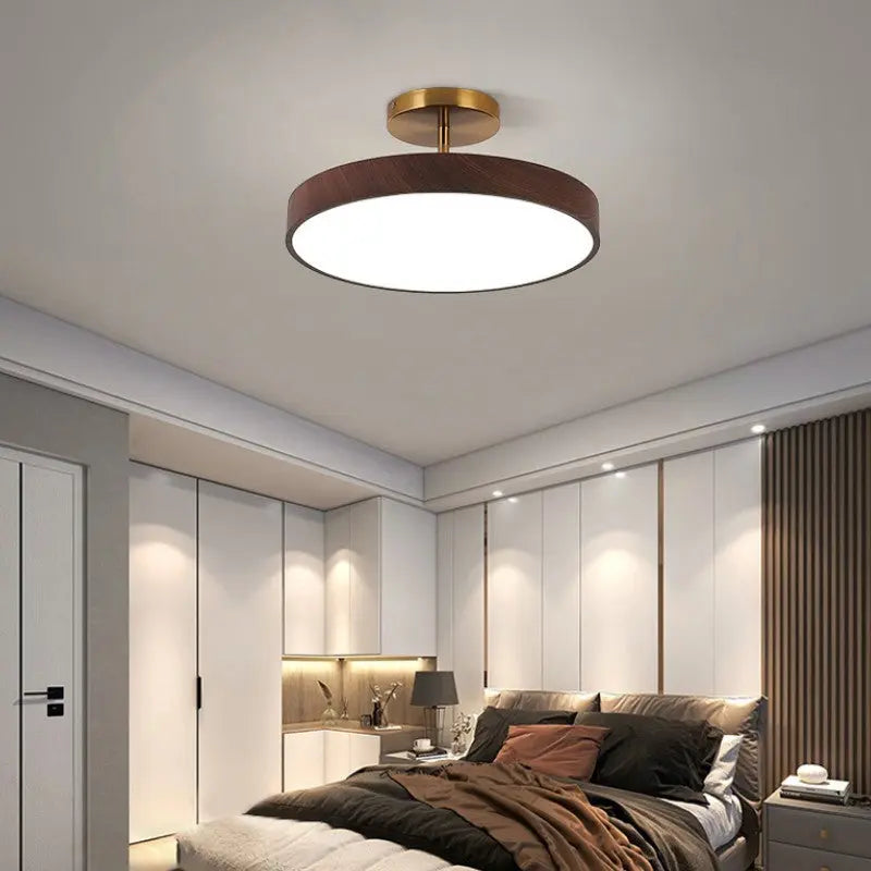 Japanese Wabi-sabi Minimalist Wood Grain Round LED Semi-Flush Mount Light Cuvalon