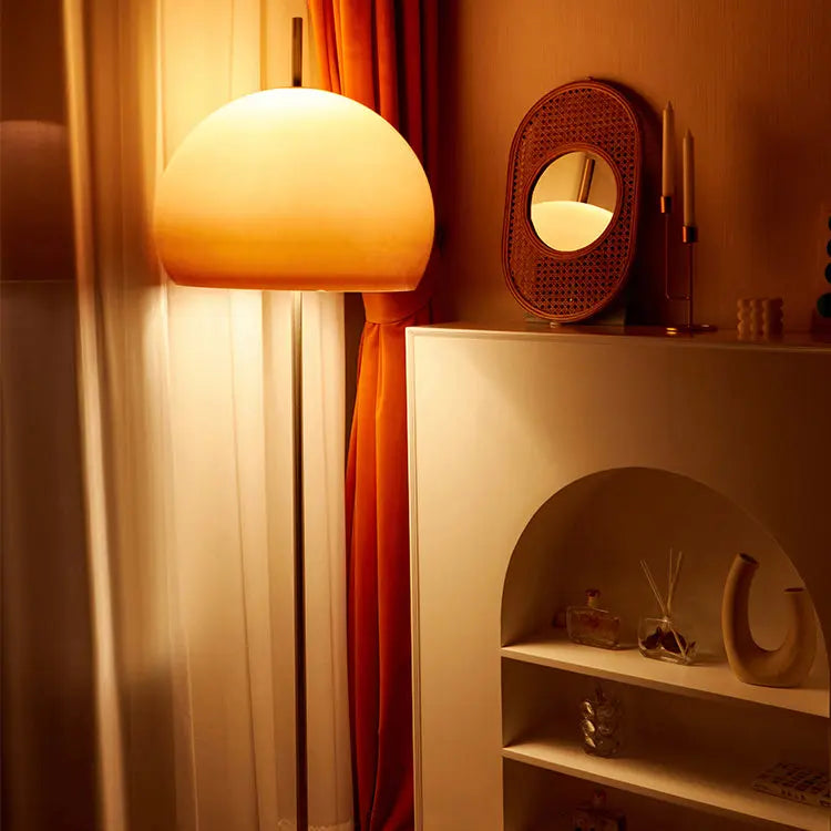 Contemporary Retro Mushroom Hardware Glass 2-Light Standing Floor Lamp For Living Room Cuvalon