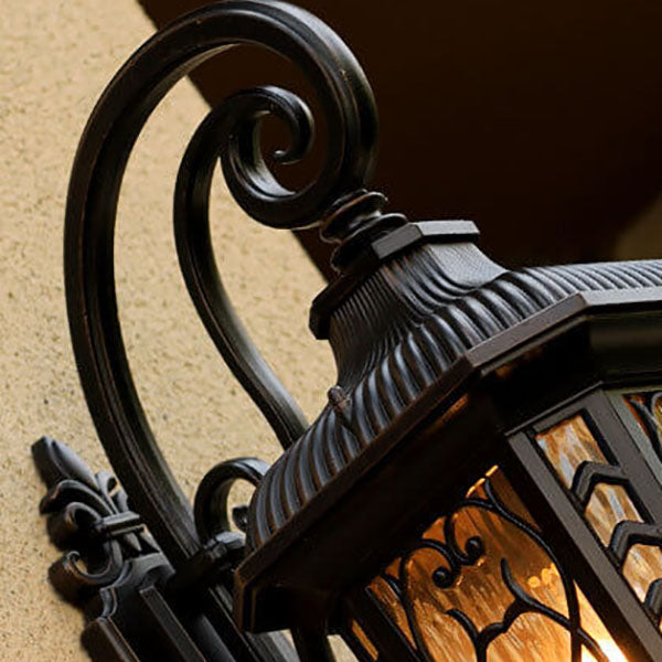 European Outdoor Carved Cage Aluminum Glass 1-Light Wall Sconce Lamp Cuvalon