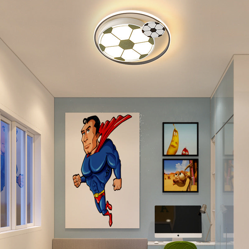 Contemporary Creative Cartoon Football Iron LED Kids Flush Mount Ceiling Light For Bedroom Cuvalon