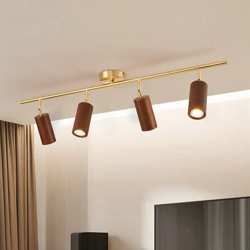 Nordic Minimalist Walnut Wood Spotlight Linear Track 1/2/3/4 Light LED Semi-Flush Mount Ceiling Light Cuvalon