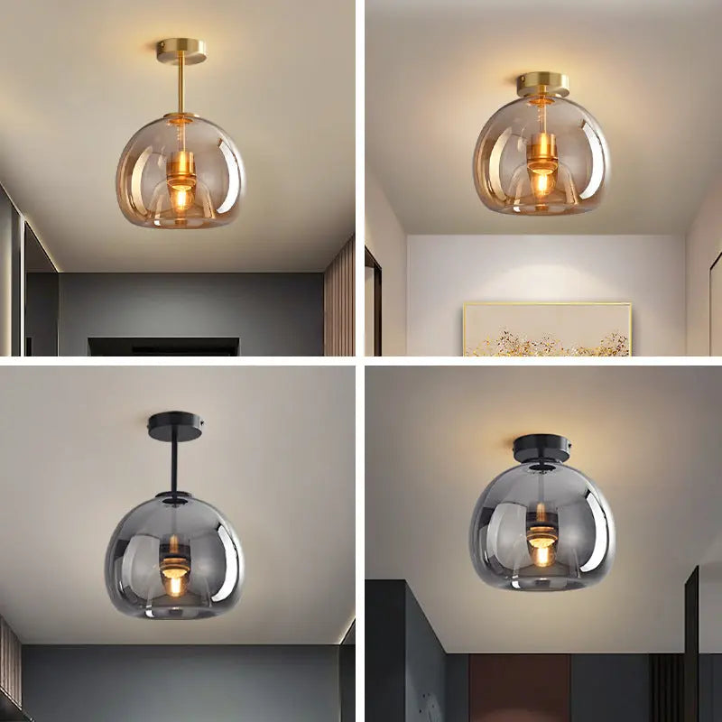 Nordic Light Luxury Round Glass Ball 1-Light Semi-Flush Mount Ceiling Light Cuvalon