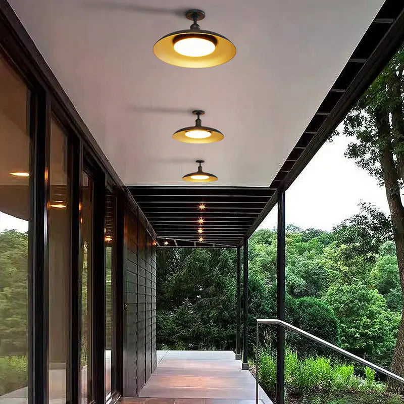 Contemporary Scandinavian Carbonized Steel Round Waterproof 1-Light Semi-Flush Mount Ceiling Light For Outdoor Patio Cuvalon