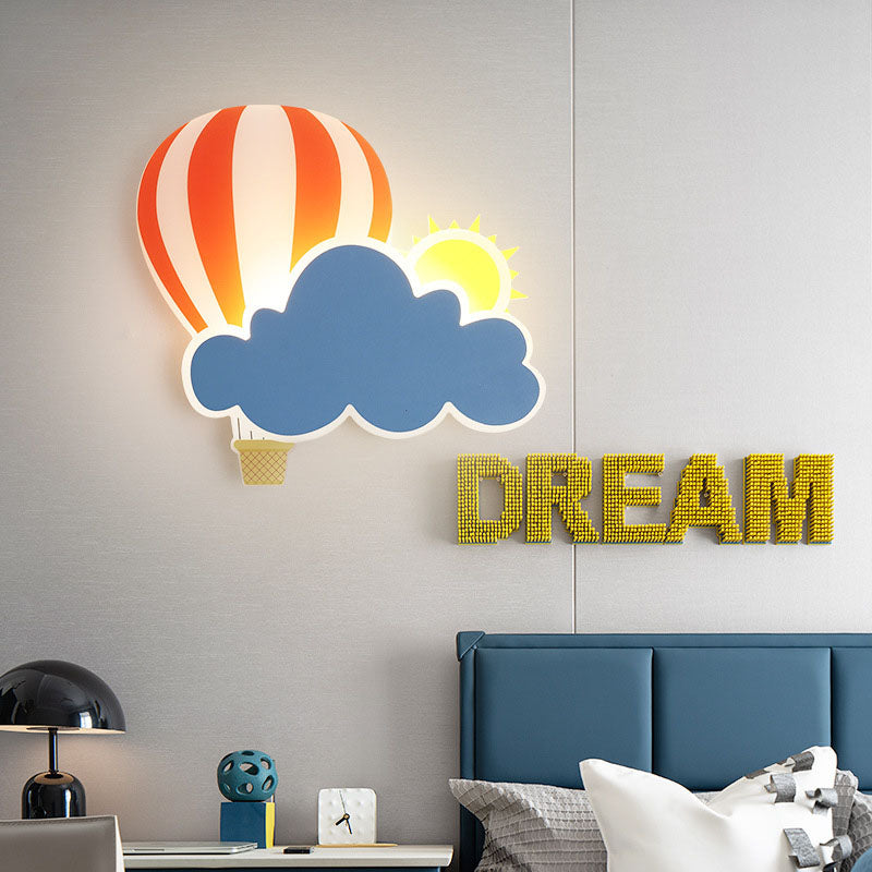 Contemporary Creative Kids Hot Air Balloon Clouds Iron Acrylic LED Wall Sconce Lamp For Bedroom Cuvalon