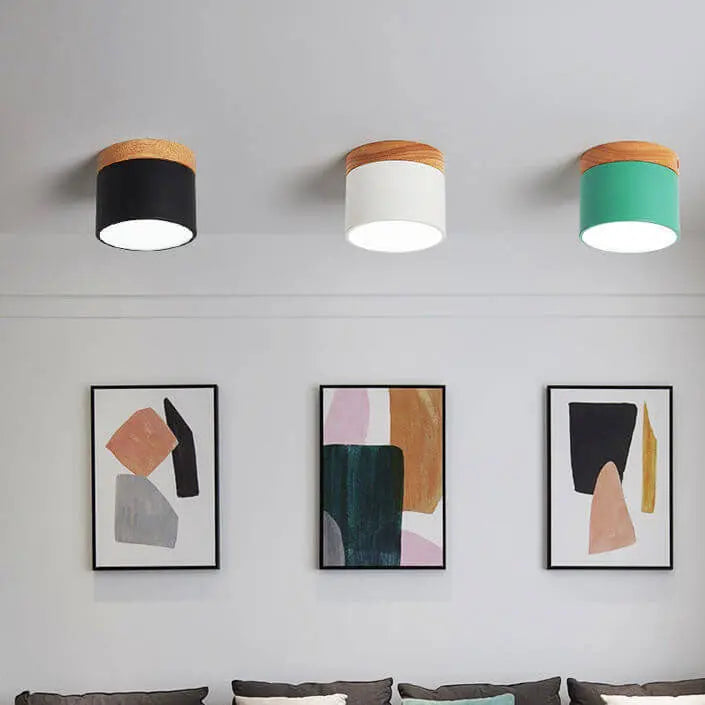 Scandinavian Macaroon Solid Color Log LED Flush Mount Ceiling Light Cuvalon