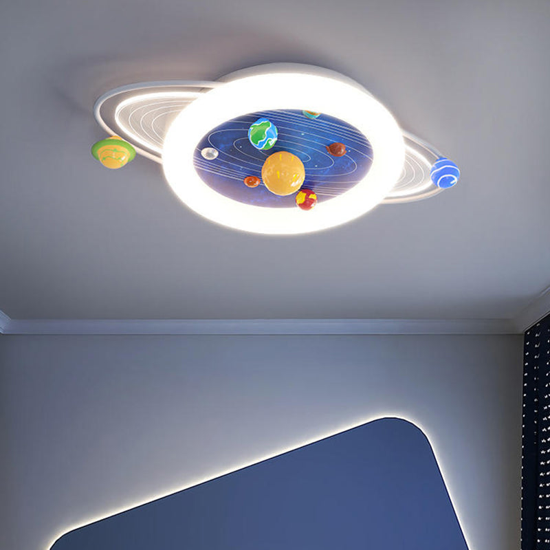 Modern Minimalist Children Round Planet Iron Resin Acrylic LED Flush Mount Ceiling Light For Bedroom Cuvalon