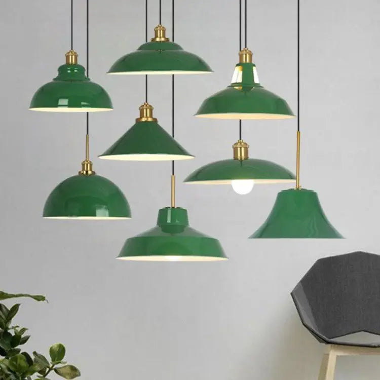 Industrial Vintage Green Iron Dome Cone 1-Light Pendant Light Cuvalon