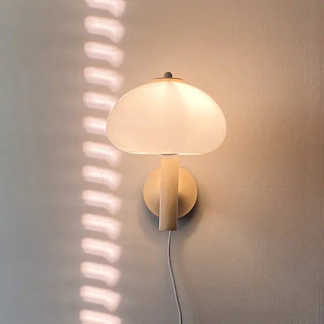 Nordic Vintage Milk White Glass Dome Mushroom 1-Light Wall Sconce Lamp Cuvalon