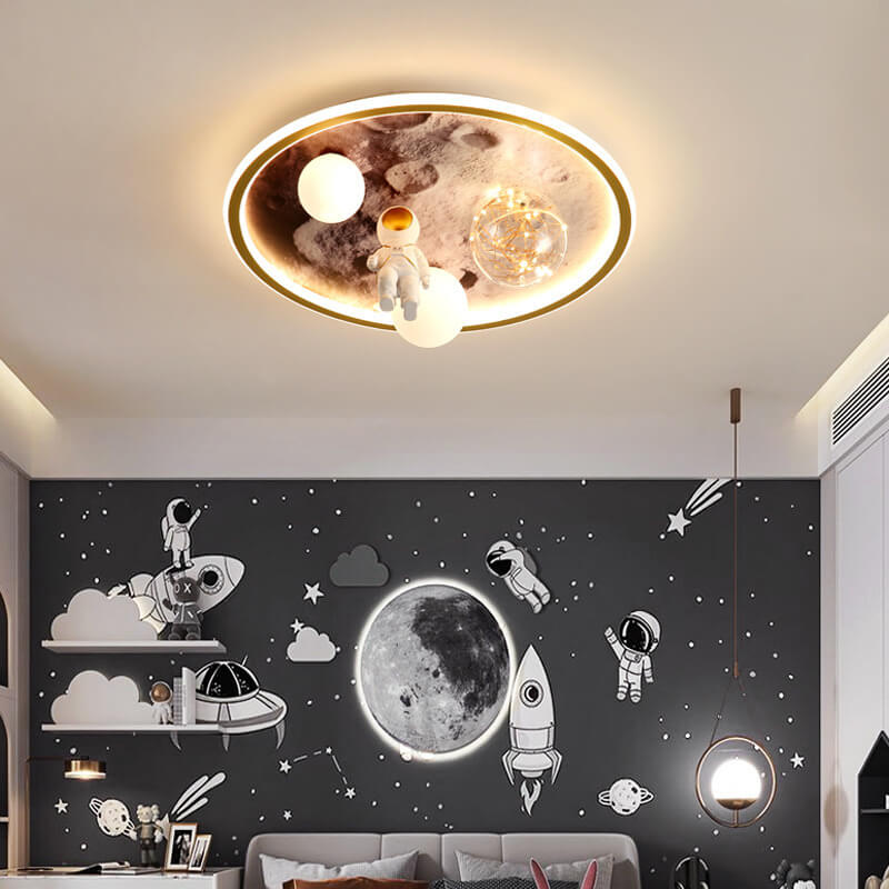 Children Creative Cartoon Astronaut Moon Acrylic LED Kids Flush Mount Ceiling Light Cuvalon