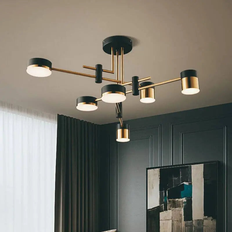 Modern Minimalist Black Gold Balanced 4-8 Light Semi-Flush Mount Light Cuvalon