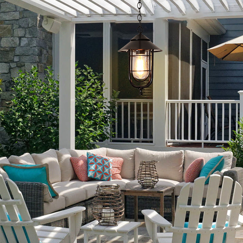 Industrial Vintage Aluminum Cage Glass 1-Light Outdoor Waterproof Pendant Light Cuvalon