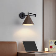 Nordic Minimalist Cone Swing Arm Wood Grain Iron 1-Light Wall Sconce Lamp Cuvalon