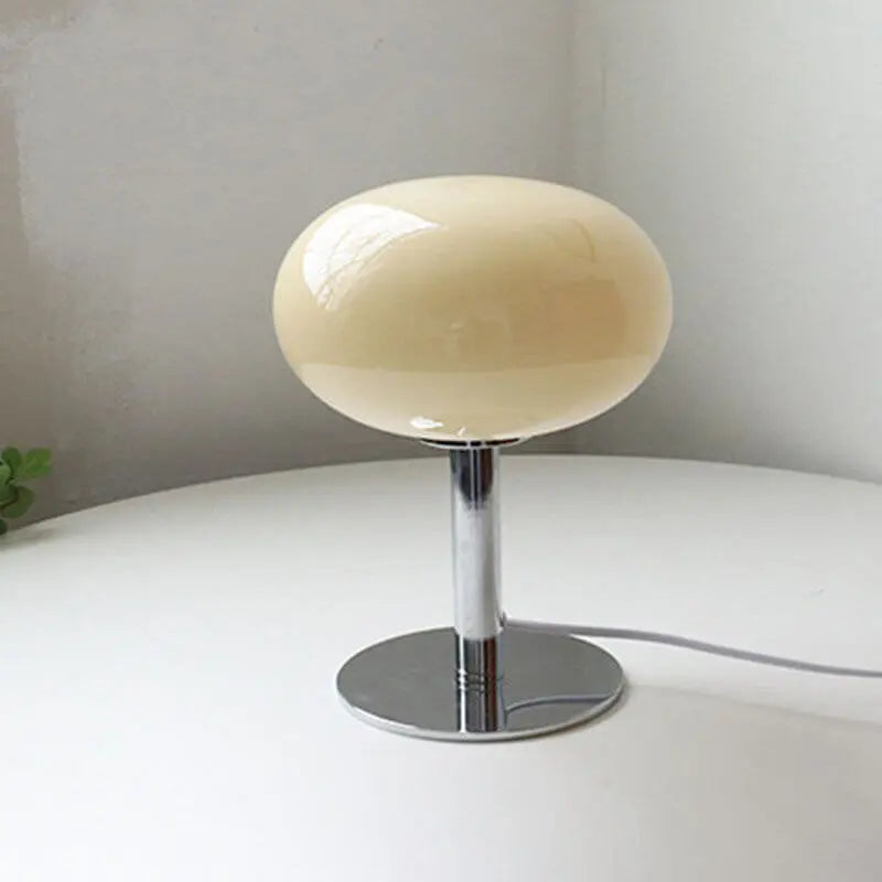 Nordic Vintage Cream Round Glass 1-Light Table Lamp Cuvalon