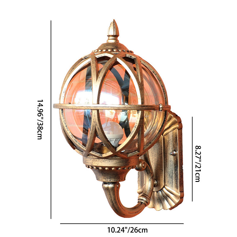 Traditional European Waterproof Ball Aluminium Glass 1-Light Wall Sconce Lamp For Outdoor Patio Cuvalon