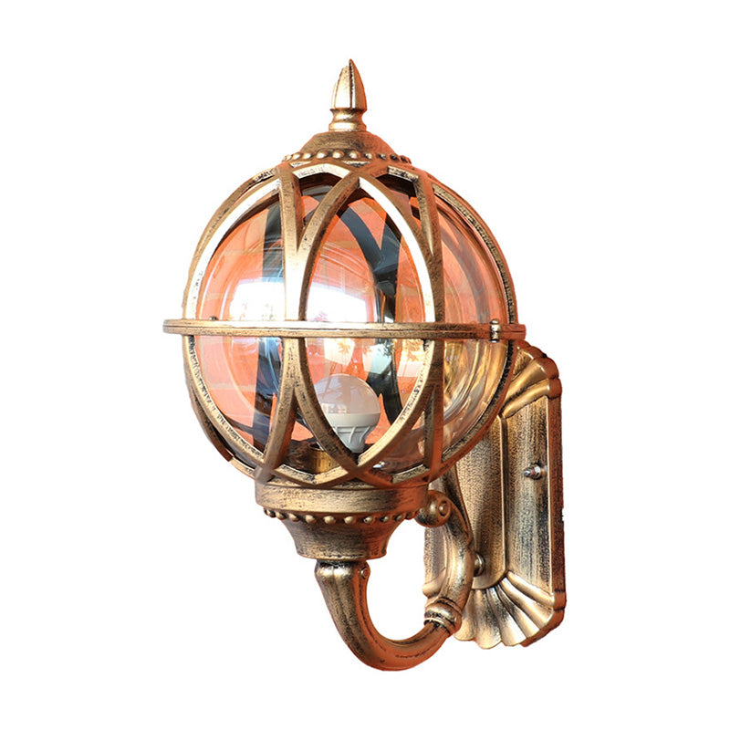Traditional European Waterproof Ball Aluminium Glass 1-Light Wall Sconce Lamp For Outdoor Patio Cuvalon