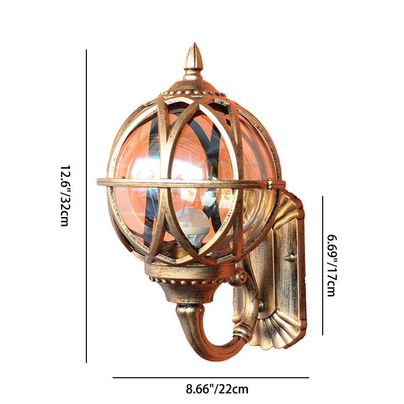 Traditional European Waterproof Ball Aluminium Glass 1-Light Wall Sconce Lamp For Outdoor Patio Cuvalon