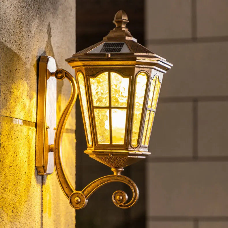 European Solar Outdoor Lantern Aluminum Glass Waterproof 1-Light Wall Sconce Lamp Cuvalon