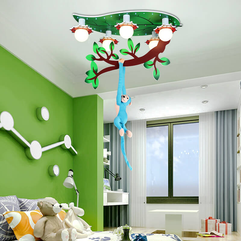 Contemporary Creative Kids Monkey Leaf Acrylic 5-Light Flush Mount Ceiling Light For Bedroom Cuvalon