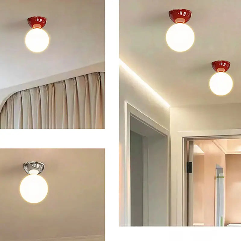 Contemporary Scandinavian Iron Spherical Glass Shade 1-Light Semi-Flush Mount Ceiling Light For Hallway Cuvalon