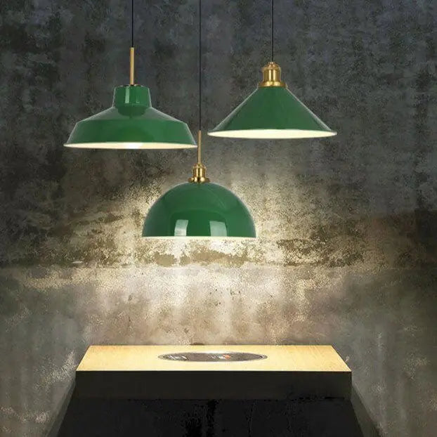 Industrial Vintage Green Iron Dome Cone 1-Light Pendant Light Cuvalon