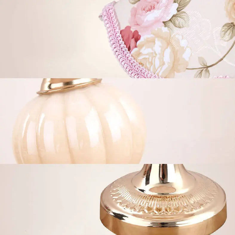 Nordic Vintage Floral Glass Fabric 1-Light Table Lamp Cuvalon
