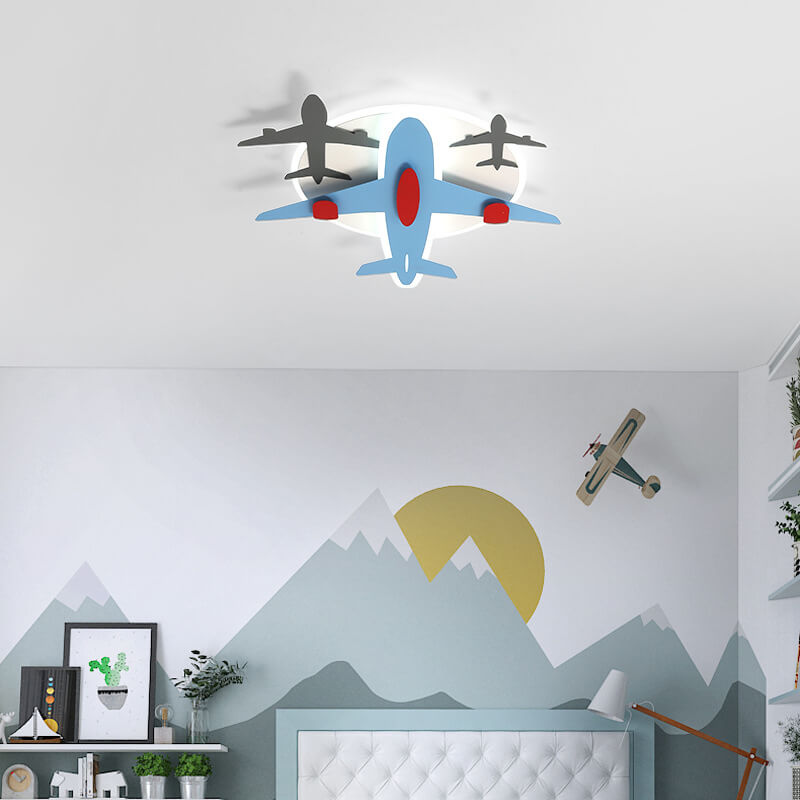 Modern Creative Aircraft Shape LED Cartoon Kids Flush Mount Ceiling Light Cuvalon